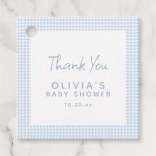 Cute Retro Preppy Light Blue Gingham Baby Shower Favor Tags
