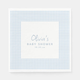 Cute Retro Preppy Light Blue Gingham Baby Shower Napkins