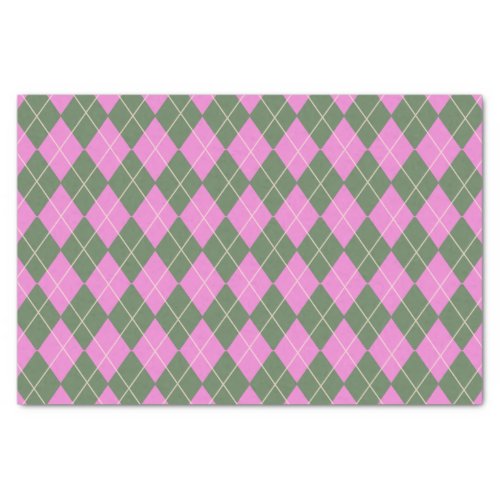 Cute Retro Preppy Pink and Green Argyle Pattern   Tissue Paper