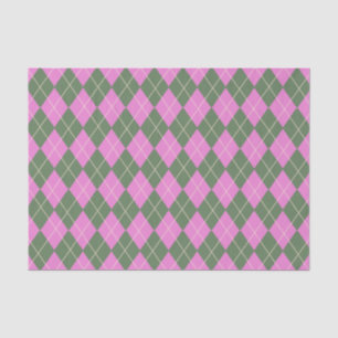Cute Retro Preppy Pink and Green Argyle Pattern Tissue Paper