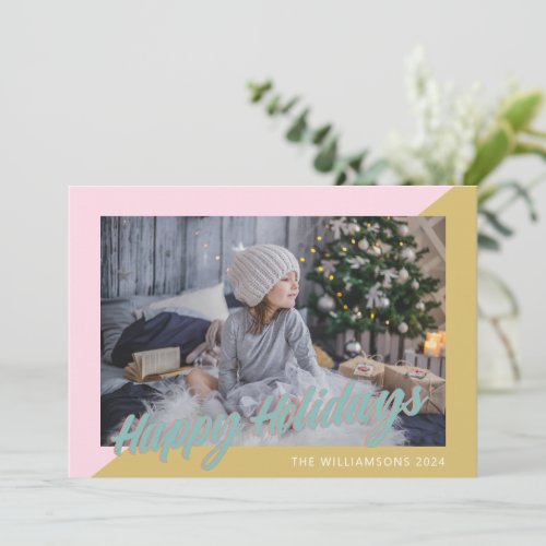 Cute Retro Pretty Pastel Happy Holidays Photo Holiday Card