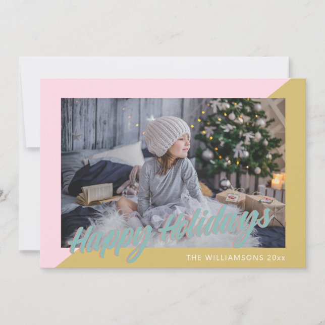 Cute Retro Pretty Pastel Happy Holidays Photo Holiday Card (Front)