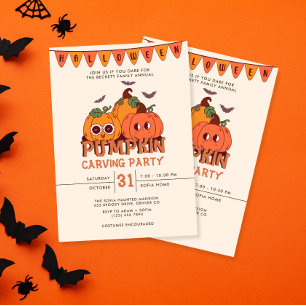 Cute Retro Pumpkin Halloween Party Invitation