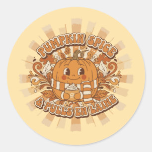 Cute Retro Pumpkin Spice & Wool Sweaters Groovy Classic Round Sticker