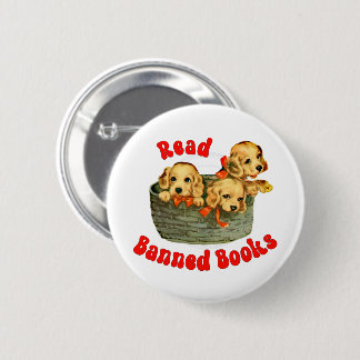 Cute Retro Puppies - Read Banned Books Button