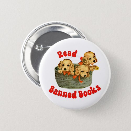 Cute Retro Puppies _ Read Banned Books Button