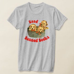 Cute Retro Puppies - Read Banned Books T-Shirt