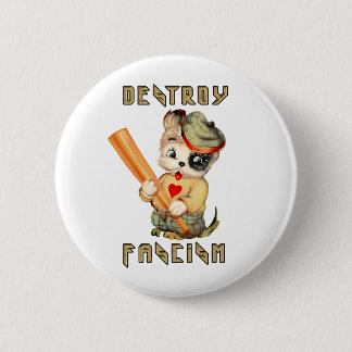 Cute Retro Puppy - Destroy Fascism Button