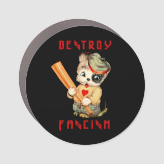 Cute Retro Puppy - Destroy Fascism Car Magnet
