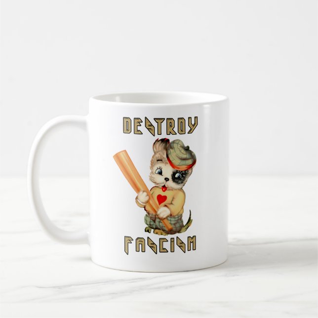 Cute Retro Puppy - Destroy Fascism Coffee Mug (Left)