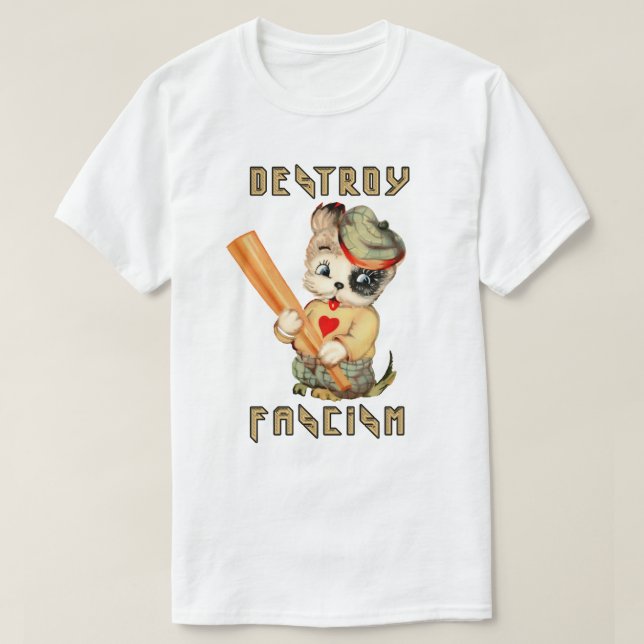 Cute Retro Puppy - Destroy Fascism T-Shirt (Design Front)