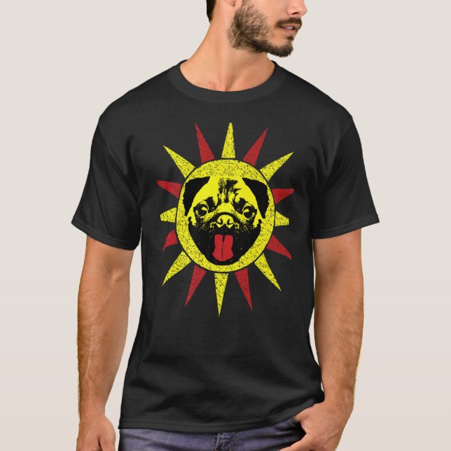 Cute  Retro Puppy Dog Smiling Sun Pug T-Shirt (Front)