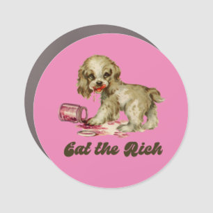 Cute Retro Puppy - Eat the Rich Car Magnet