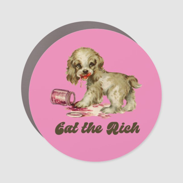 Cute Retro Puppy - Eat the Rich Car Magnet (Front)