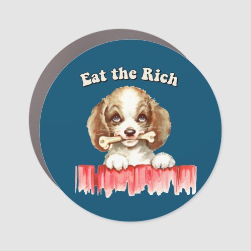 Cute Retro Puppy _ Eat the Rich Car Magnet