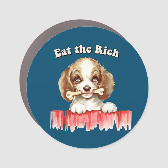 Cute Retro Puppy - Eat the Rich Car Magnet (Front)