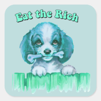 Cute Retro Puppy - Eat the Rich Square Sticker
