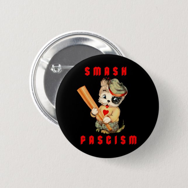Cute Retro Puppy - Smash Fascism Button (Front & Back)