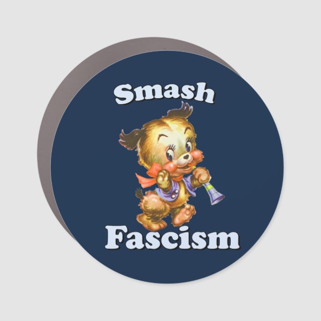 Cute Retro Puppy - Smash Fascism Car Magnet (Front)