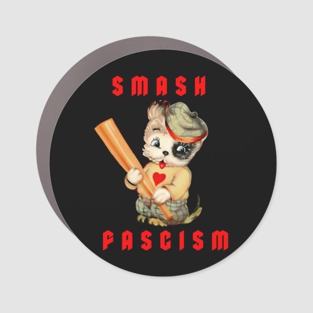 Cute Retro Puppy - Smash Fascism Car Magnet (Front)