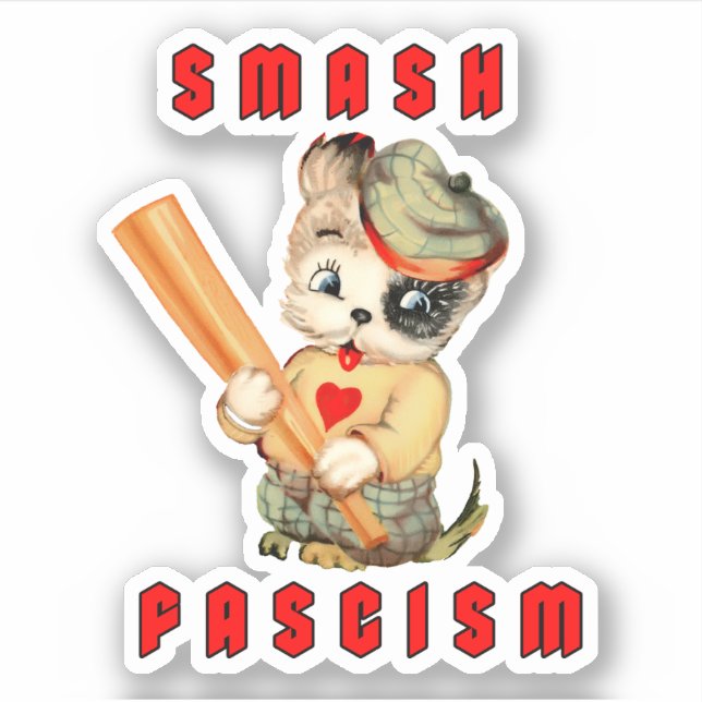 Cute Retro Puppy - Smash Fascism Sticker (Front)