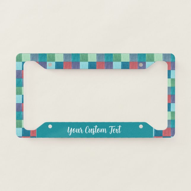 Cute Retro Quilt Pattern Checkered Squares  License Plate Frame (Front)