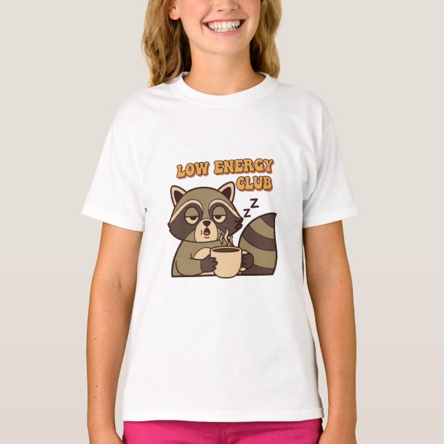 Cute Retro Raccoon Low Energy Girls T-Shirt (Front)