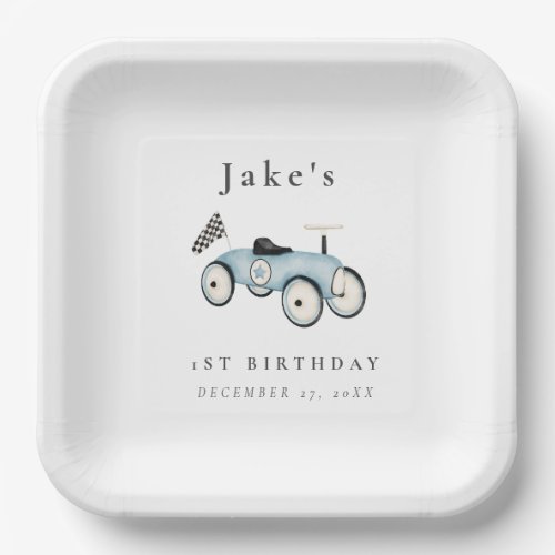 Cute Retro Race Car Ride_on Any Age Paper Plates