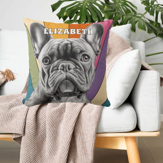 Cute Retro Rainbow French Bulldog Personalized  Throw Pillow (Creator Uploaded)