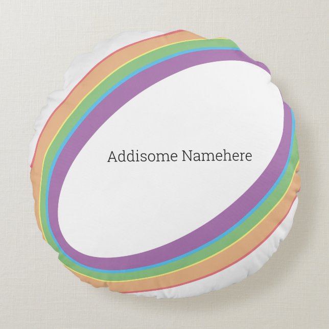 Cute Retro Rainbow  Fun  Add Your Name Round Pillow (Front)