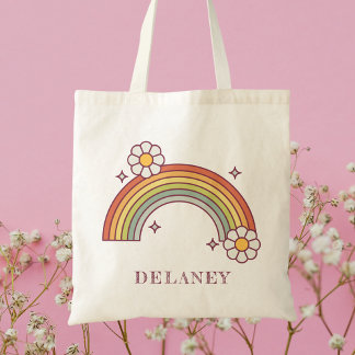 Cute Retro Rainbow Kid's Personalized Tote Bag