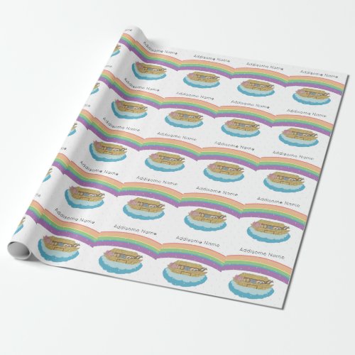 Cute Retro Rainbow Noahs Ark  Add Name Wrapping Paper