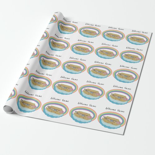 Cute Retro Rainbow Noahs Ark  Add Name Wrapping Paper