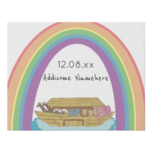 Cute retro Rainbow Noahs Ark on White Faux Canvas Print