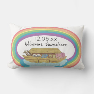 Cute retro Rainbow Noah's Ark on White Lumbar Pillow