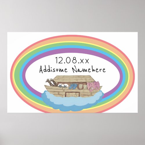 Cute retro Rainbow Noahs Ark on White Poster
