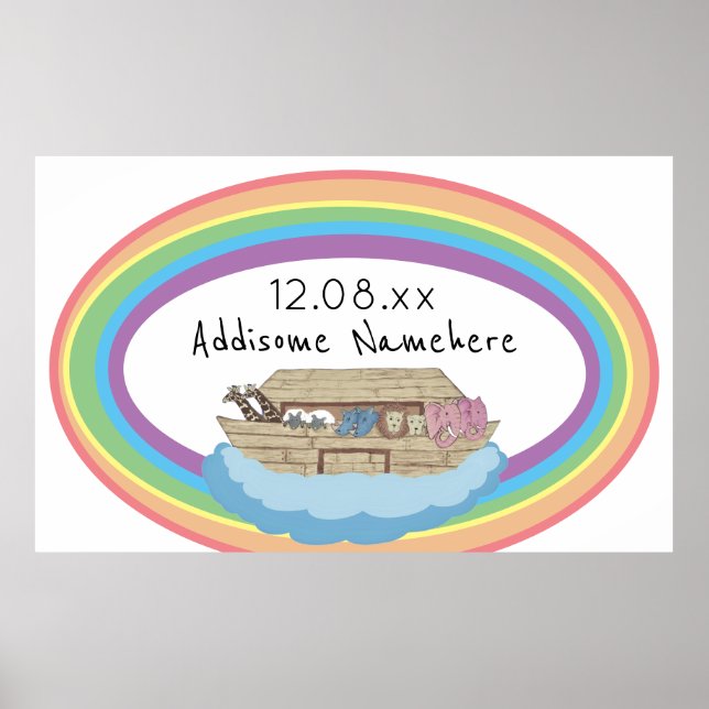 Cute retro Rainbow Noah's Ark on White Poster (Front)