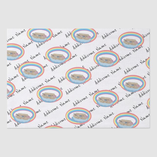 Cute retro Rainbow Noah's Ark on White Tissue Paper (Front)