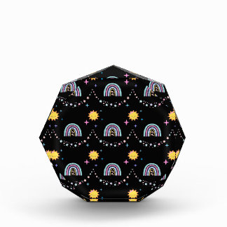 Cute Retro Rainbow & Sun Octagonal Photo Block