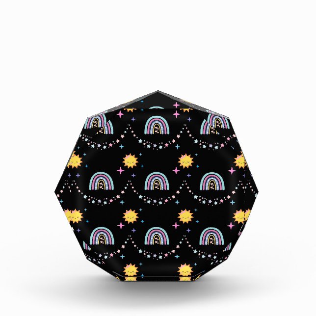 Cute Retro Rainbow & Sun Octagonal Photo Block (Front)