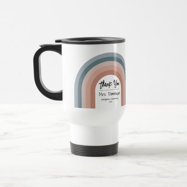 Cute Retro Rainbow Thank You Teacher Travel Mug (Left)
