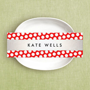 Cute Retro Red and White Polka Dot Pattern Mini Business Card