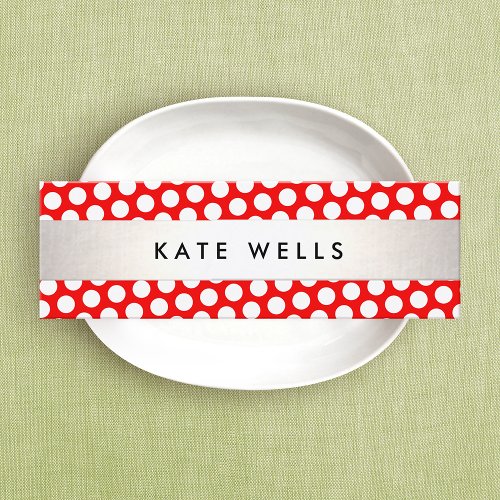 Cute Retro Red and White Polka Dot Pattern Mini Business Card