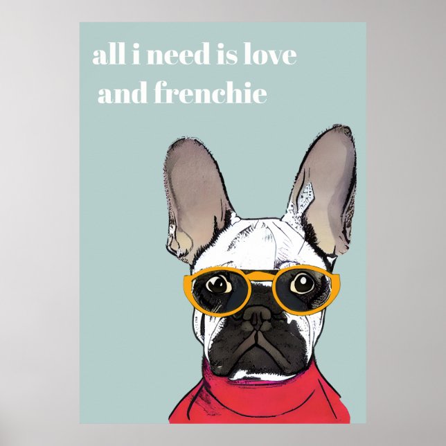Cute Retro Red French Bulldog With Neon Glasses Poster (Front)