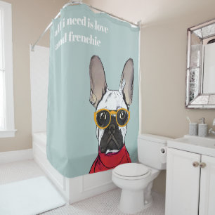 Cute Retro Red French Bulldog With Neon Glasses Shower Curtain