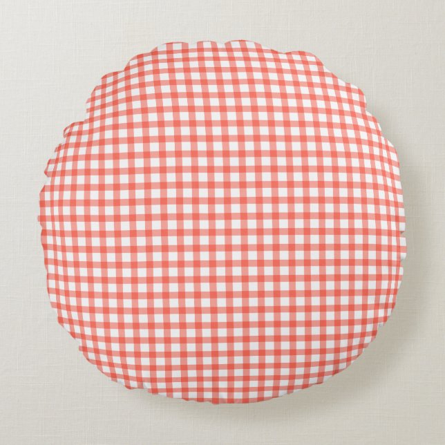 Cute Retro Red Gingham Plaid pattern Round Pillow (Front)