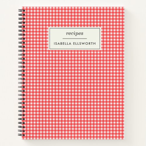 Cute Retro Red Gingham Plaid Personalized Recipe Notebook