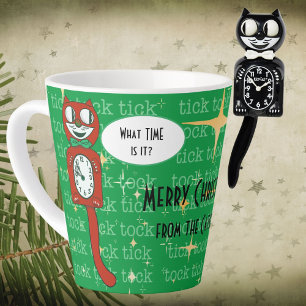 Cute Retro Red Green Custom Christmas Cat Latte Mug