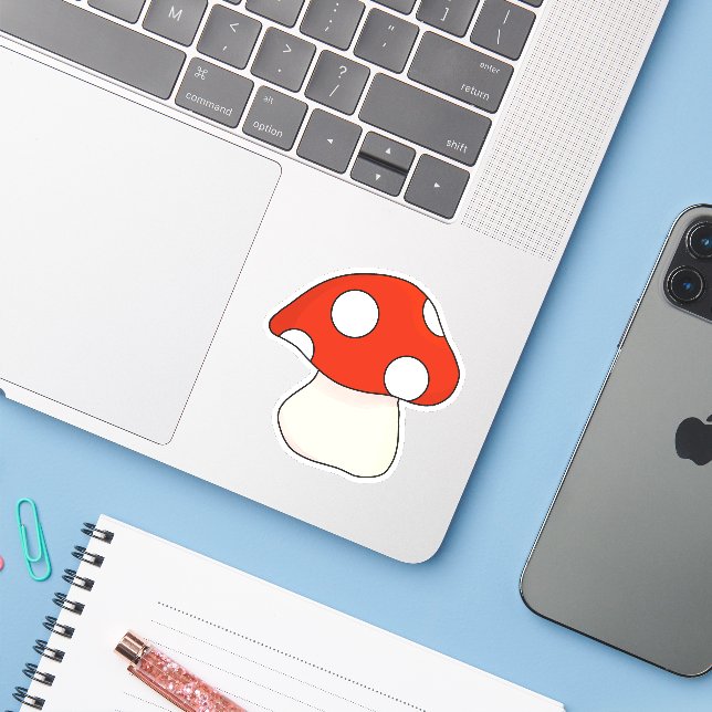 Cute retro red spotted mushroom sticker (Laptop w/ iPhone)