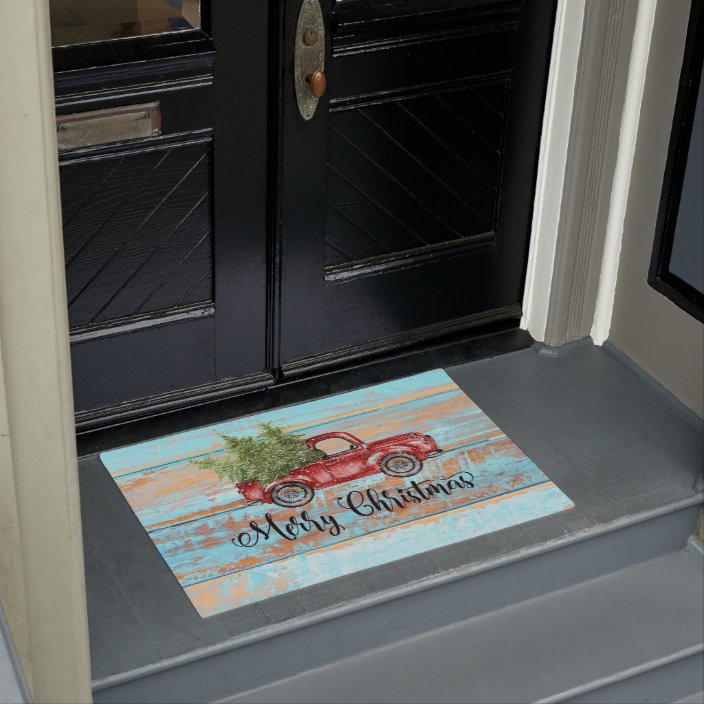 Cute Retro Red Truck Country Christmas Doormat Zazzle